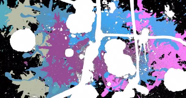 Анімація Синьої Фіолетової Чорної Білої Сірої Фарби Розщеплюється Білому Тлі — стокове відео