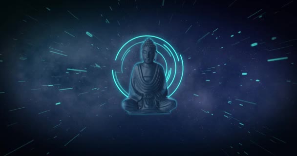 Animering Mediterande Buddah Figur Över Data Lastning Hjul Och Ljus — Stockvideo