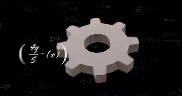 Animação Virar Engrenagem Equações Matemáticas Sobre Fundo Preto Conceito Ciência — Vídeo de Stock