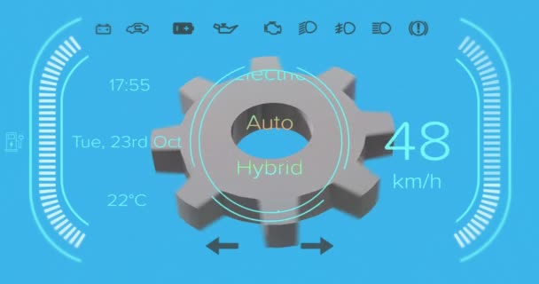 Animasi Memutar Roda Gigi Dan Speedometer Atas Latar Belakang Biru — Stok Video