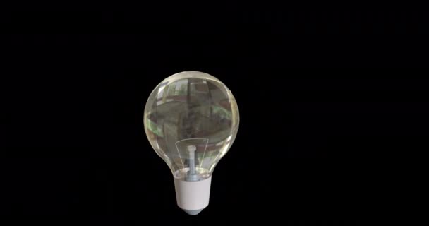 Animering Glödlampa Spinning Svart Bakgrund Global Vetenskap Databehandling Digitalt Gränssnitt — Stockvideo
