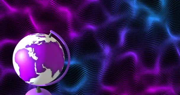 在紫色和蓝色的灯光下在黑色背景上旋转的地球动画 全球和地图概念数字生成的视频 — 图库视频影像