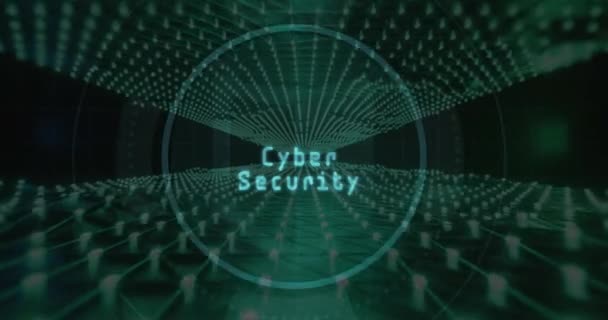 Animace Textu Kybernetické Bezpečnosti Modrého Dalekohledu Otisku Prstu Nad Zářícími — Stock video