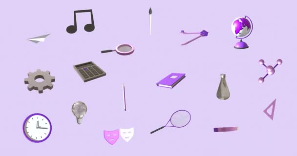 Animation Education Icons Purple Background Learning Education School Concept Digitally — Stock Video