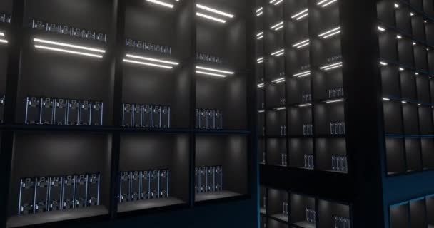 Animazione Luci Tremolanti Sui Server Nella Sala Server Concetto Globale — Video Stock