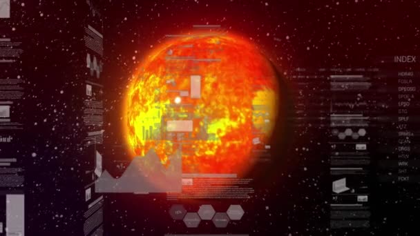 Animering Infografiskt Gränssnitt Över Glödande Glob Och Vita Stjärnor Rymden — Stockvideo