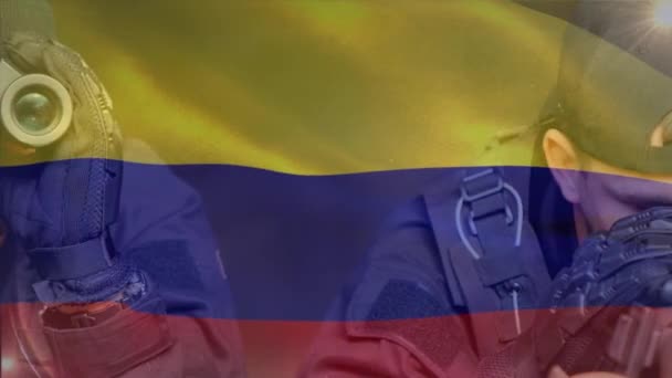 Κινούμενο Σχέδιο Της Σημαίας Της Κολομβίας Κυματίζει Πάνω Από Διάφορες — Αρχείο Βίντεο