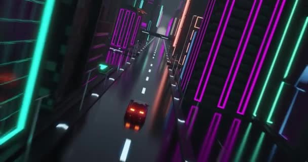 Animation Conduite Automobile Dans Ville Éclairée Néon Arrière Plan Nuit — Video