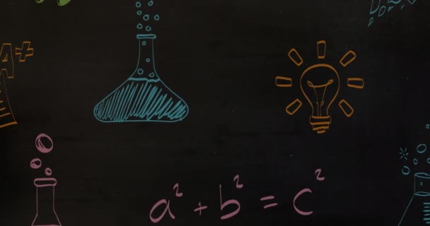 Animace Zpět Školy Prodej Textový Banner Vědecké Koncepce Ikony Černém — Stock video