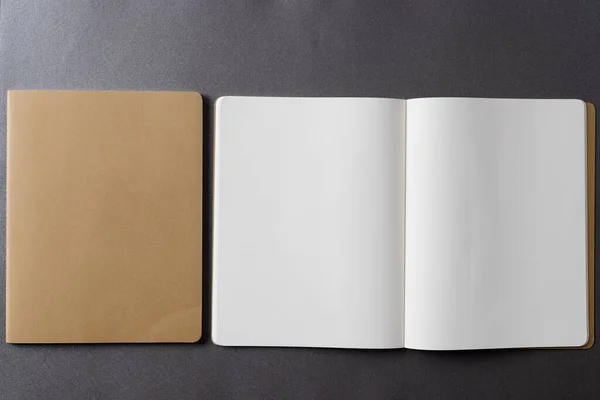 Primer Plano Cuaderno Beige Libro Abierto Con Espacio Copia Sobre —  Fotos de Stock