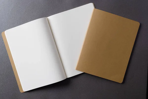 Primer Plano Cuaderno Beige Libro Abierto Con Espacio Copia Sobre — Foto de Stock