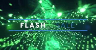 Yeşil ışık ağı üzerinden flash satış metninin animasyonu. Satış, perakende, iş, iletişim ve gelecek konsepti dijital olarak oluşturulmuş video.