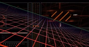 Grafik animasyonu, daireler yükleme, şebeke üzerindeki şebeke modeli siyah arkaplan. Dijital olarak oluşturulmuş, hologram, illüstrasyon, rapor, iş, ilerleme, yön, teknoloji.