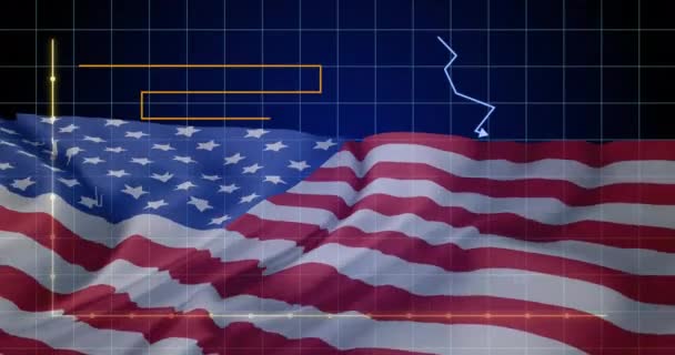 Animación Del Procesamiento Datos Financieros Sobre Bandera Los Estados Unidos — Vídeos de Stock