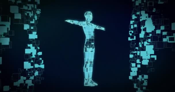 Animação Azul Forma Corpo Cuboide Girando Sobre Cubos Movimento Fundo — Vídeo de Stock