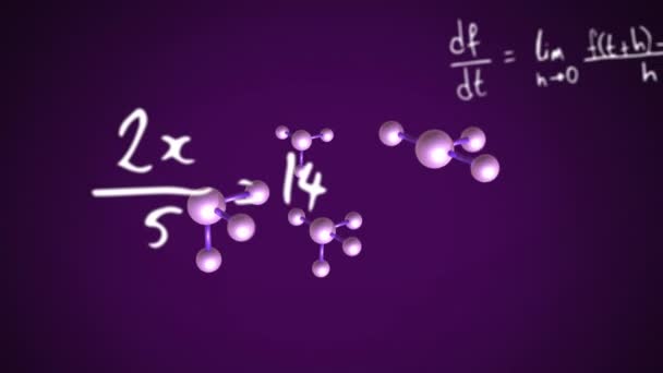 Animación Macro Moléculas Procesamiento Datos Matemáticos Sobre Fondo Púrpura Ciencia — Vídeos de Stock