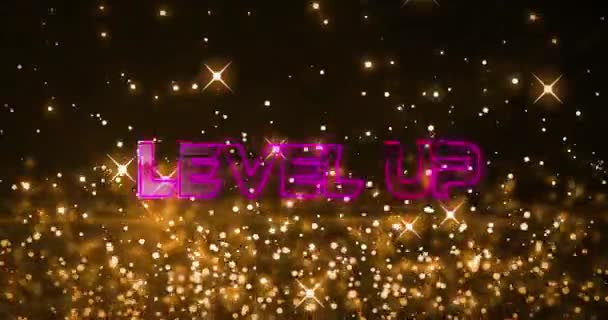 Animación Banner Texto Nivel Superior Sobre Estrellas Brillantes Chispas Luz — Vídeos de Stock