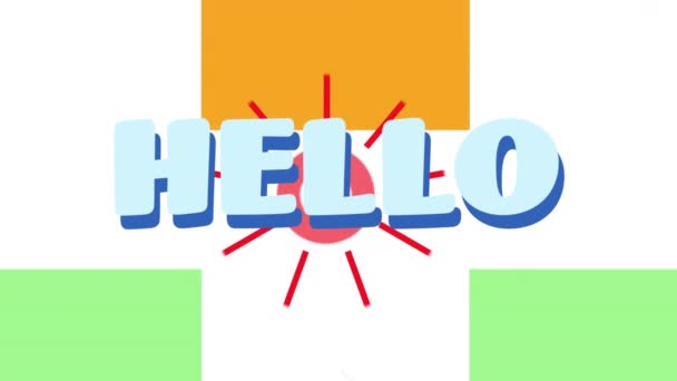 Animation Hello Text Banner Colorful Square Shapes White Background Video — Stock Video