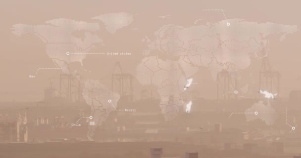 Animacja Świecących Części Mapie Świata Tle Widoku Lotu Ptaka Placu — Wideo stockowe