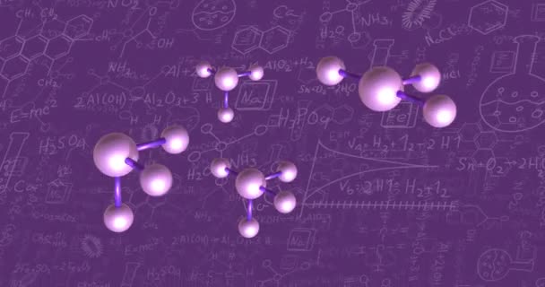 Mor Zemin Üzerinde Moleküler Yapıların Matematiksel Denklemlerin Diyagramların Animasyonu Bilim — Stok video