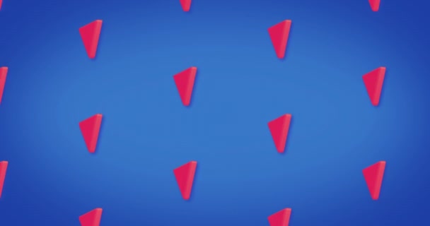 Animation Rows Red Triangles Pattern Moving Blue Background Pattern Colour — Stock Video