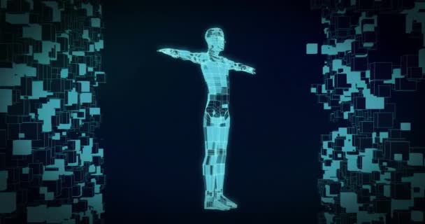 Animación Forma Del Cuerpo Cuboide Azul Girando Sobre Cubos Movimiento — Vídeos de Stock