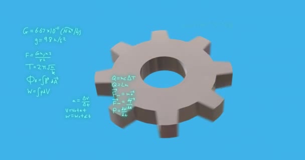Dişli Matematiksel Denklemleri Mavi Arkaplan Üzerinde Çeviriyorum Bilim Araştırma Öğrenme — Stok video