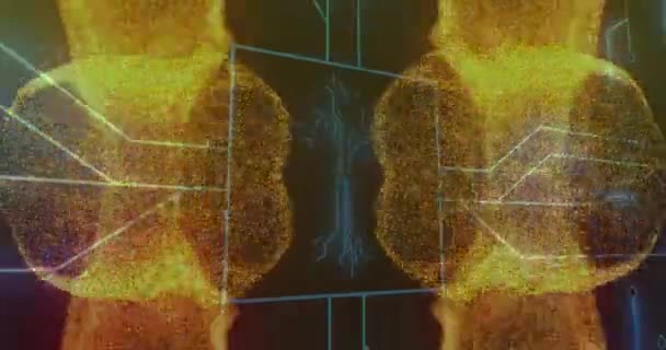 Anakart Animasyonu Geçiş Tarihi Koyu Arkaplanda Parlayan Sarı Parçacıklar Üzerine — Stok video
