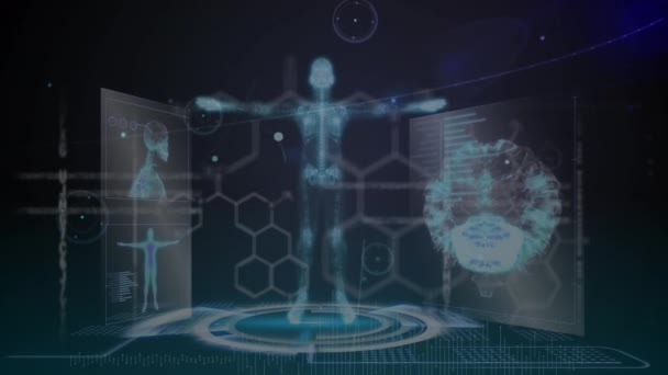Animația Rețelei Conexiuni Prin Prelucrarea Datelor Medicale Fundal Negru Conceptul — Videoclip de stoc