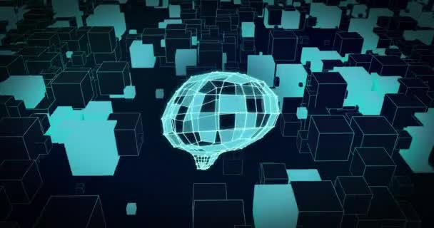 Animación Del Cerebro Cuboide Azul Girando Sobre Fondo Del Cubo — Vídeos de Stock