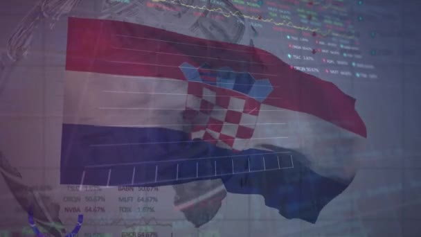 Animação Gráficos Placas Negociação Sobre Bandeira Croácia Contra Moeda Globo — Vídeo de Stock
