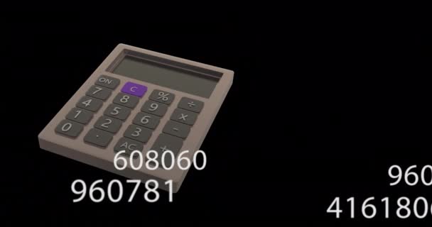 Animacja Kalkulatora Obracającego Się Nad Liczbami Czarnym Tle Koncepcja Uczenia — Wideo stockowe