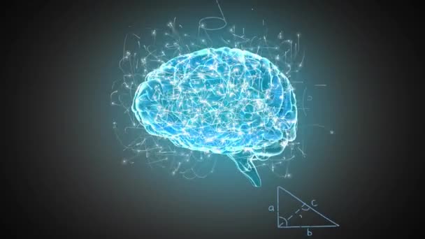 Animacja Obracającej Się Ikony Ludzkiego Mózgu Równań Matematycznych Szarym Tle — Wideo stockowe