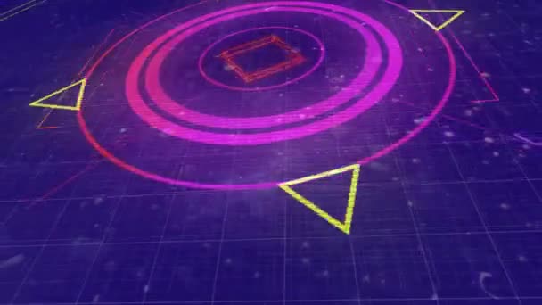 Neon Yuvarlak Tarayıcı Animasyonu Işık Yolları Mavi Arka Planda Işık — Stok video
