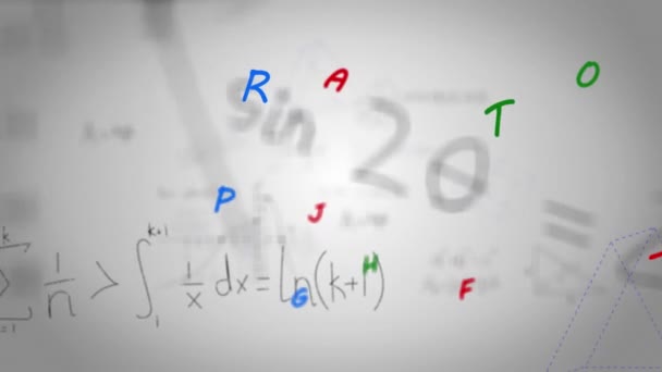 Matematiksel Denklemlerin Üzerinde Gri Arkaplana Karşı Yüzen Alfabelerin Animasyonu Okul — Stok video