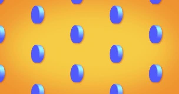 在黄色背景上移动的蓝色圆形图案行的动画 颜色和移动概念数字生成的视频 — 图库视频影像