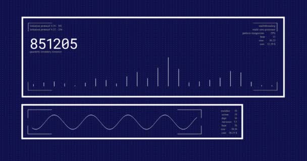 Animation Graph Soundwave Changing Numbers Rectangles Blue Background Digitally Generated — Stock Video