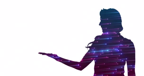 사무적 여성의 실루엣 애니메이션 배경에 가벼운 흔적을 손으로 글로벌 비즈니스 — 비디오