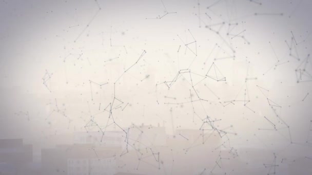 Şehir Manzarasının Havadan Görüntüsüne Karşı Bağlantı Ağının Animasyonu Küresel Teknolojisi — Stok video