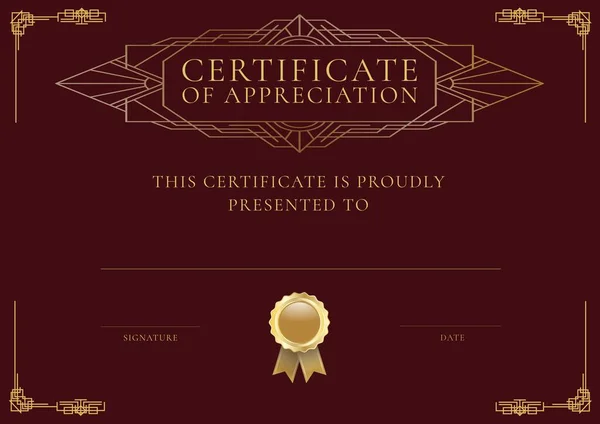 Certificado Agradecimiento Texto Con Roseta Bordes Decorativos Oro Sobre Rojo —  Fotos de Stock