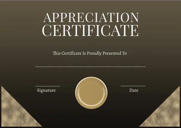 Appreciation Certificate Text White Space Details Gold Seal Brown Background — Stock Photo, Image