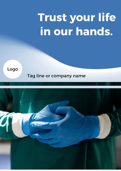 Доверяйте Свою Жизнь Наших Руках Компании Имя Держа Текст Логотип — стоковое фото