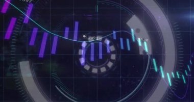Kapsam ve siyah arkaplan üzerinden finansal veri işleme animasyonu. Küresel iş, finans, hesaplama ve veri işleme kavramı dijital olarak oluşturulmuş video.