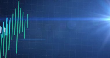 Animation of financial data processing over blue background. Global business, finances, computing and data processing concept digitally generated video.