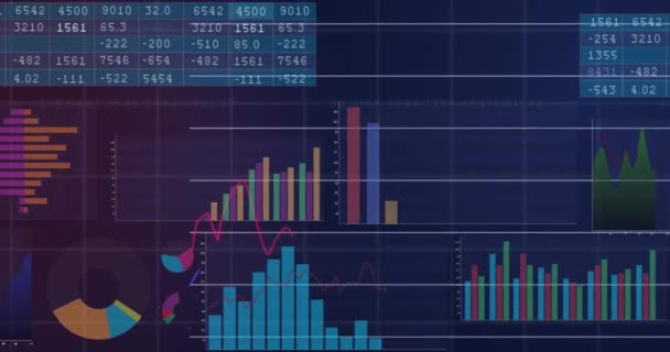 Animatie Van Statistische Gegevensverwerking Het Rasternetwerk Tegen Een Blauwe Achtergrond — Stockvideo