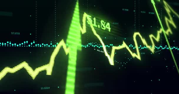 Animace Zpracování Finančních Údajů Šipkou Přes Černé Pozadí Globální Výpočetní — Stock video