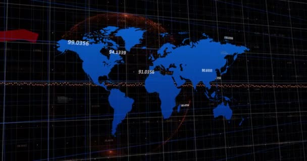 Dünya Haritası Üzerinde Istatistiksel Veri Işleme Animasyonu Dönen Dünyayı Kara — Stok video