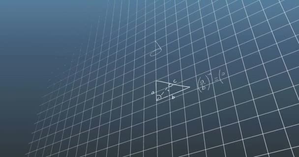 Анімація Математичних Рівнянь Діаграм Над Шаблоном Сітки Синьому Фоні Цифрове — стокове відео