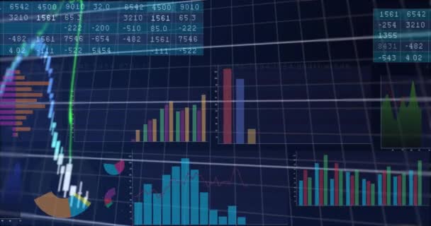 Animering Statistisk Och Ekonomisk Databehandling Mot Blå Bakgrund Globalt Finans — Stockvideo