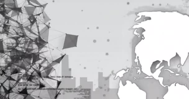 Animacja Wirującego Kuli Ziemskiej Sieci Splotu Przetwarzanie Danych Szarym Tle — Wideo stockowe